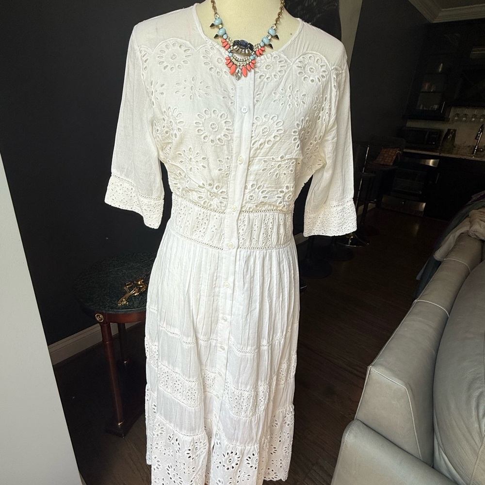 Elegant White Eyelet Dress